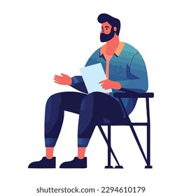 hombre barbudo con icono de sentada de papel aislado
