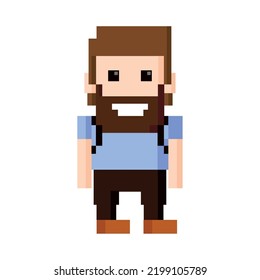 bearded man pixel 8 bit style icon