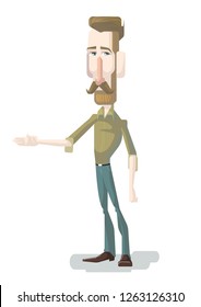 Bearded man points something - Vector