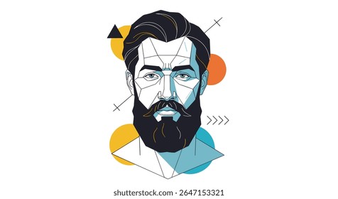 Bearded Man Portrait Modern Artistic Minimalist Geometric Style
