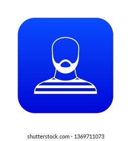 Bearded man in prison garb icon digital blue for any design isolated on white vector illustration