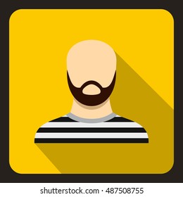 Bearded man in prison garb icon in flat style on a yellow background vector illustration