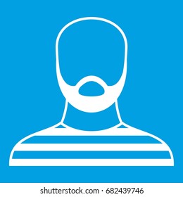 Bearded man in prison garb icon white isolated on blue background vector illustration