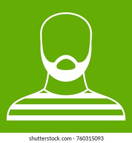 Bearded man in prison garb icon white isolated on green background. Vector illustration