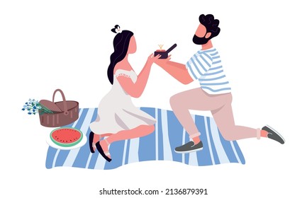 Bearded man proposing to woman semi flat color vector characters. Full body people on white. Declaring love on picnic simple cartoon style illustration for web graphic design and animation