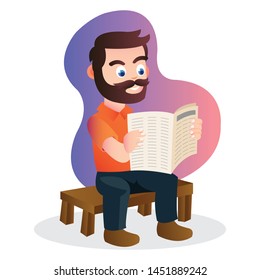 Bearded man is reading a newspaper isolated on white background