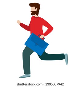 Bearded man running. Flat style vector character illustration isolated on white background
