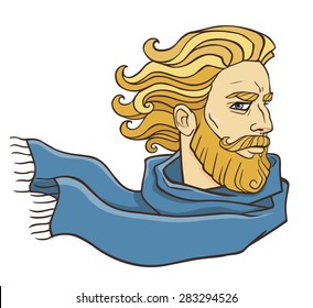 Bearded man in a scarf. Isolated on a white background.