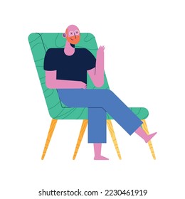 bearded man seated in sofa character