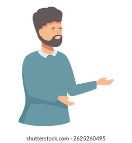 Bearded man showing something with hand gesture presenting something important illustration