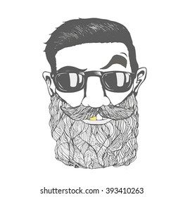Bearded man silhouette illustration with long hair
