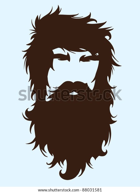 長い髪の髭を生やした男のシルエットイラスト のベクター画像素材 ロイヤリティフリー