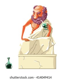 Bearded man sits with a bottle of wine