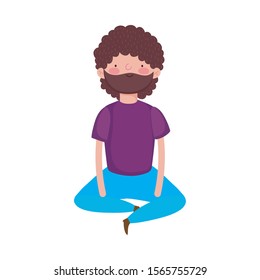 bearded man sitting character on white background vector illustration