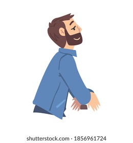 Bearded Man Sitting at the Desk and Thinking up an Idea, Man Relaxing and Dreaming about Something Cartoon Style Vector Illustration
