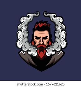 Bearded Man Smoke Logo Design