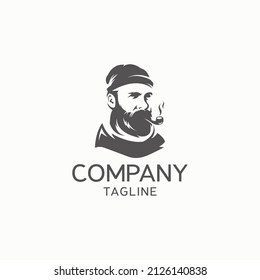 
Bearded man smoke logo vector