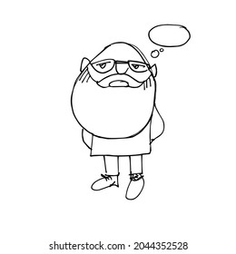 a bearded man and speech bubble. A hand-drawn cute character. Sketch. Vector doodle illustration