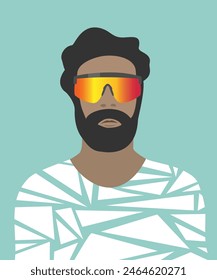 Bearded man with sport sunglasses, eyewear fashion.