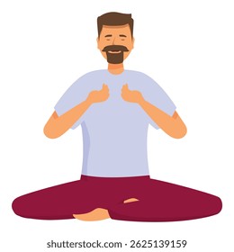 Bearded man in sportswear practicing yoga breathing exercise with closed eyes, sitting in lotus pose