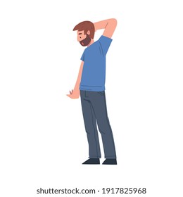 Bearded Man Standing and Scratching His Head Thinking or Making Decision Vector Illustration