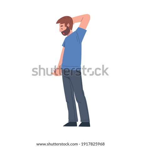 Bearded Man Standing and Scratching His Head Thinking or Making Decision Vector Illustration