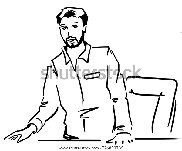 Bearded Man Standing Table Black White Stock Vector Royalty