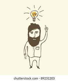  bearded man thinking with light bulb