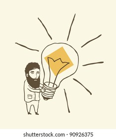bearded man thinking with light bulb