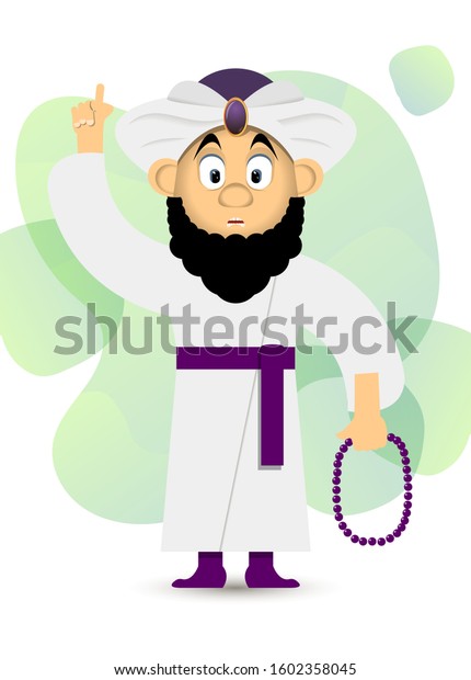 Bearded Man Traditional Arabic Clothing Holds Stock Vector