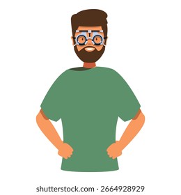 Bärtiger Mann, der sich einer Augenuntersuchung unterzieht und einen Versuchsrahmen für Sehtests trägt