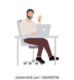 bearded man using laptop character