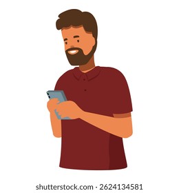 Bearded man using smartphone, enjoying mobile technology for communication and lifestyle