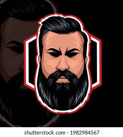 Diseño de logotipo de retrato de vectores para hombre con barba