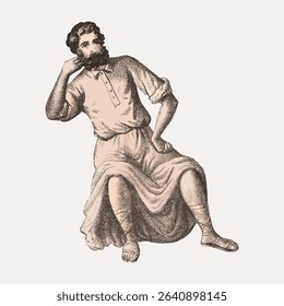 Bearded man, vintage illustration isolated on white, vector.