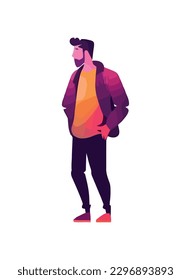 bearded man walking with fashion jacket icon isolated