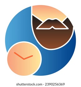 Bearded man and watch flat icon. Shaving time color icons in trendy flat style. Beard and clock gradient style design, designed for web and app. Eps 10