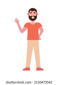 bearded man waving hand icon flat