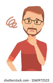 A bearded man wearing eyeglasses  is in trouble