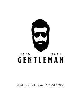 bearded man wearing glasses gentleman logo design vector