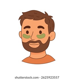 Bearded man wearing under eye patches for skincare treatment