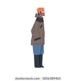 Bearded Man Wearing Winter Clothes Cartoon Style Vector Illustration