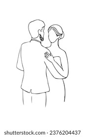 bearded man and woman in evening dress dancing - linear vector illustration of the groom or father of the bride dancing with the bride