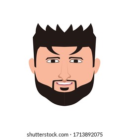 Bearded man's face, hipster character. Fashion silhouette, avatar, emblem, icon, label. Vector illustration.