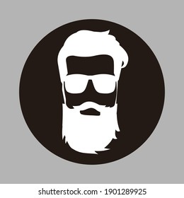 Cara de hombre con barba, personaje hipster. Silueta de moda, avatar, emblema, icono, etiqueta. Ilustración vectorial.