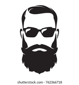 Bearded man's face, hipster character. Fashion silhouette, avatar, emblem, icon, label. Vector illustration.