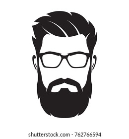 Bearded man's face, hipster character. Fashion silhouette, avatar, emblem, icon, label. Vector illustration.