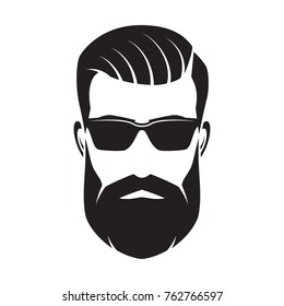 Bearded man's face, hipster character. Fashion silhouette, avatar, emblem, icon, label. Vector illustration.