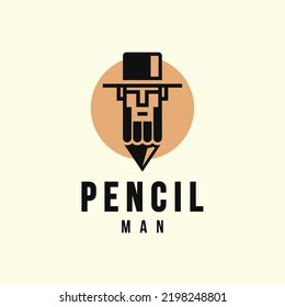 bearded man's face pencil cowboy hat, logo education