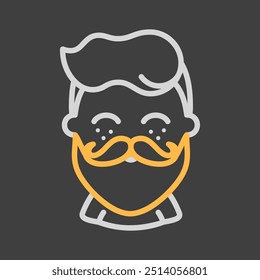 Bearded man's face vector on dark background icon. Hipster symbol. Avatar character portrait signs. Graph symbol for your web site design, logo, app, UI